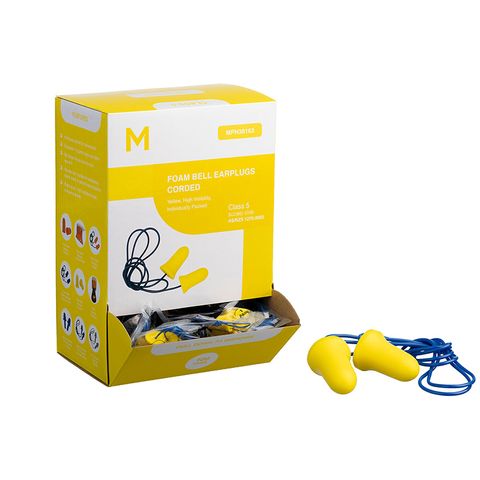Matthews 100 pr Pck Corded Bell Ear Plugs Class 5 Yellow 27.0dB