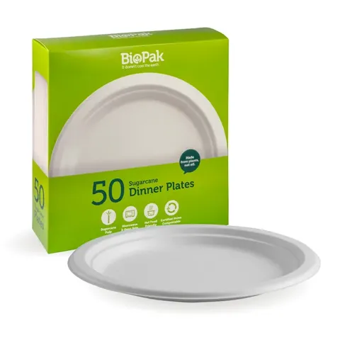 Biopak 50 Pack / 25cm White BioPlates 250 units per ctn