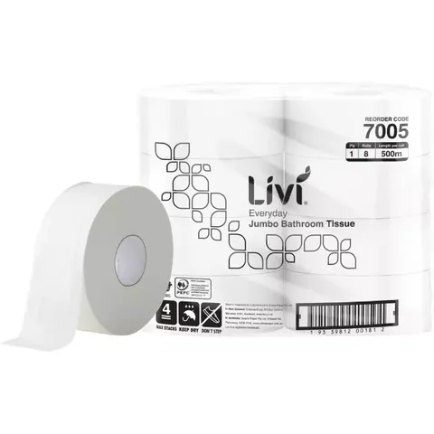 Livi Basics 1ply Toilet Paper Jumbo Roll / 500m per roll