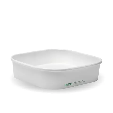 Biopak 750ml White BioBoard Square Takeaway Base 50 units per Slve