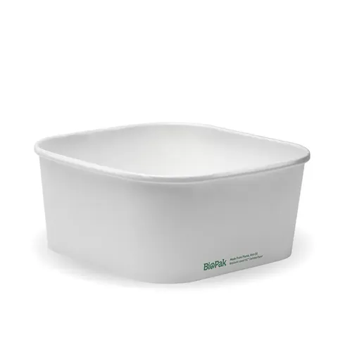 Biopak 1400ml White BioBoard Square Takeaway Base 50 units per Slve