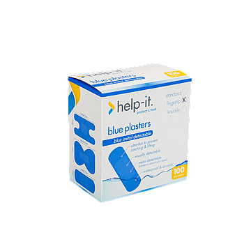 Help-It Blue Metal Detectable Fingertip Plasters Box 100