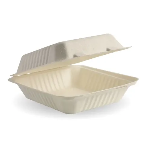 Biopak 7.8x8x3in Natural Plant Fibre Clamshell 100 units per slve