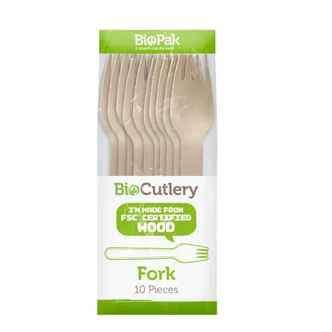 Biopak 10 Pack 16cm Wooden Fork 960 units per ctn