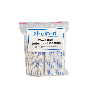 Help-It Blue Metal Detectable Mixed Fingertip & Knuckle Plasters 100pk