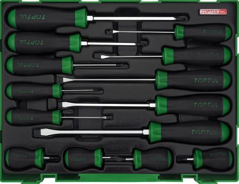 TOPTUL SCREWDRIVER 14pc SET SL(FL) & PH w/INSERT TRAY SIZE-C