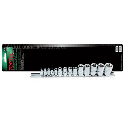 TOPTUL 14pc STAR SOCKET SET ON RAIL