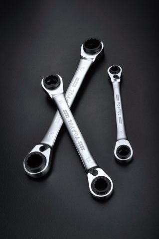 TOPTUL 12x15-14x13mm 4-IN-1 RATCHET DOUBLE RING SPANNER PRO-SERIES
