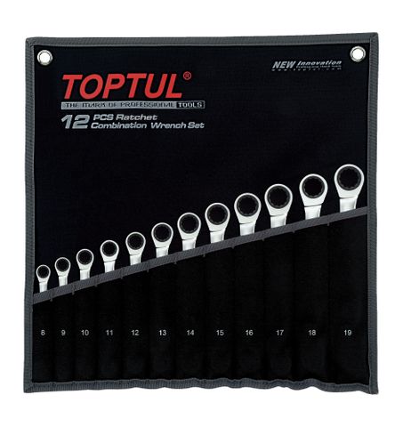 TOPTUL 12PC RATCHET COMB WRENCH SET 8-19mm (SERIES:AOAF)