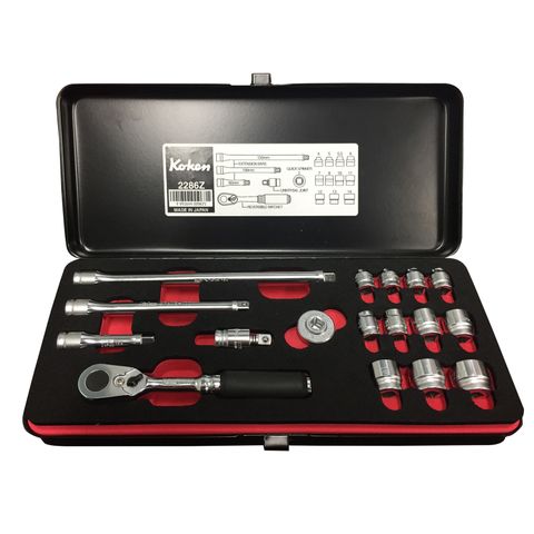 KOKEN 1/4in DR SOCKET SET BLACK METAL CASE