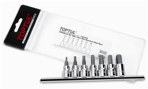 TOPTUL 7pc 3/8dr METRIC 3-10mm HEX BIT SOCKET SET ON RAIL