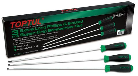 TOPTUL 3pc EXTRA LONG SCREWDRIVER SET