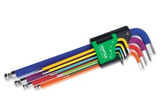 TOPTUL HEX KEY WRENCH 1.5-10mm 9pc SET EXTRA-LONG BALL-END COLOUR