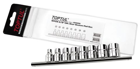 TOPTUL 8pc 3/8dr STAR SOCKET SET ON RAIL E8-E20