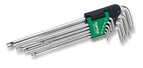TOPTUL TORX KEY WRENCH T10-T50 9pc SET EXTRA-LONG CENTRE PIN/TAMPERPROOF