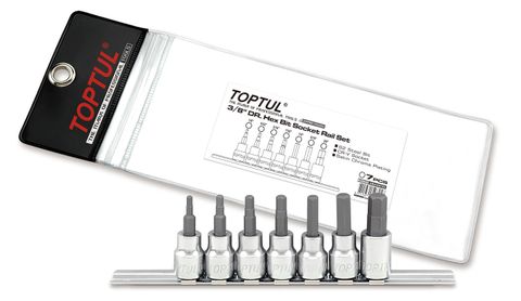 TOPTUL 3/8dr HEX BIT SOCKET RAIL 7pc SET