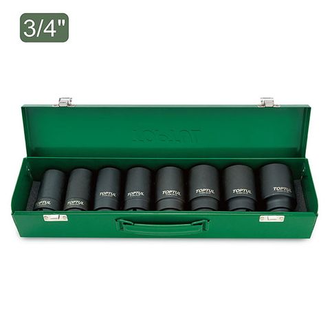 TOPTUL 3/4dr 8pc DEEP IMPACT SOCKET SET