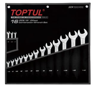 TOPTUL 16pc 1/4 - 1-1/4 R/OE SPANNER SET w/CANVAS ROLL