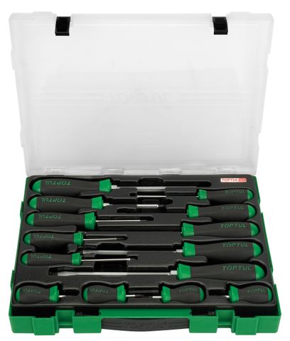 TOPTUL SCREWDRIVER 14pc SET SL(FL) & PH w/PLASTIC BOX