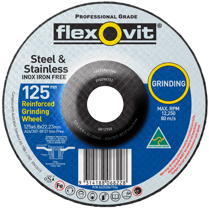 125x6.8x22.23mm GRINDING DISC D/C A24/30T IRON FREE STEEL & STAINLESS FLEXOVIT