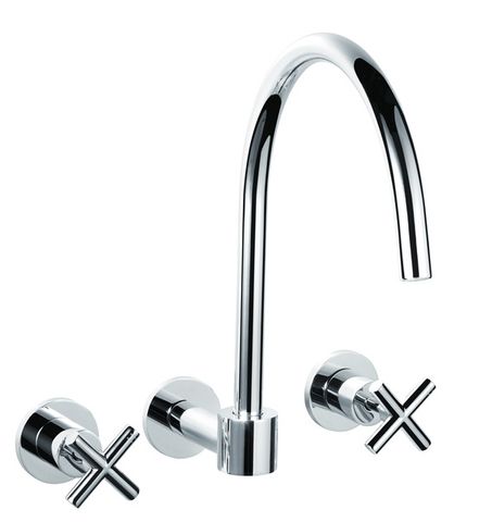 Rosette Round Chrome Wall Sink Set