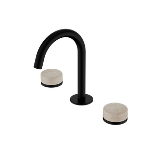 Serenity Basin Set Arc Spout With Rome Travertine Handle Matte Black