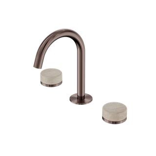 Serenity Basin Set Arc Spout With Rome Travertine Handle Brushed Bronze