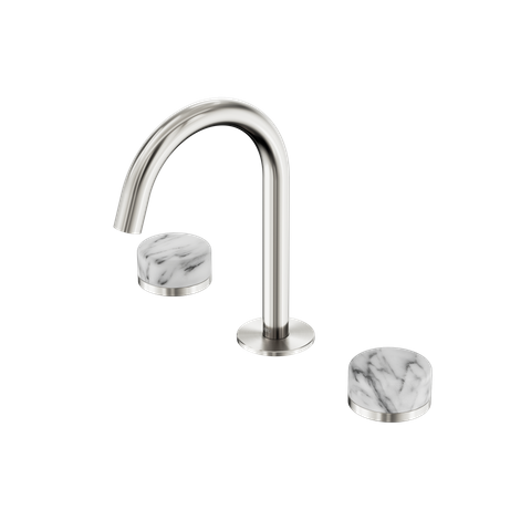 Serenity Basin Set Arc Spout With Arabescato Corchia Handle Brushed Nickel