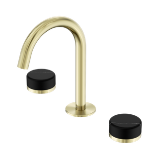 Serenity Basin Set Arc Spout With Marquina Black Handle Brushed Gold