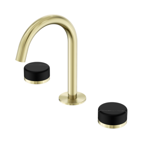 Serenity Basin Set Arc Spout With Marquina Black Handle Brushed Gold