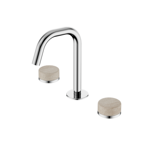 Serenity Basin Set Edge Spout With Rome Travertine Handle Chrome