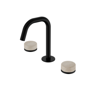 Serenity Basin Set Edge Spout With Rome Travertine Handle Matte Black