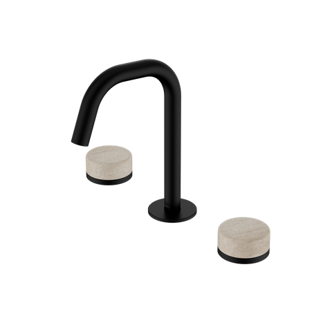 Serenity Basin Set Edge Spout With Rome Travertine Handle Matte Black