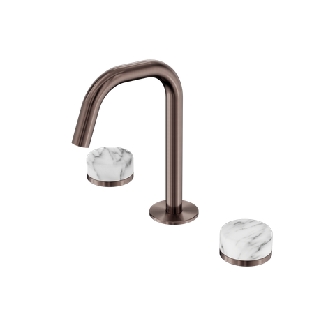 Serenity Basin Set Edge Spout With Arabescato Corchia Handle Brushed Bronze