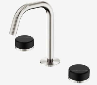 Serenity Basin Set Edge Spout With Marquina Black Handle Brushed Nickel