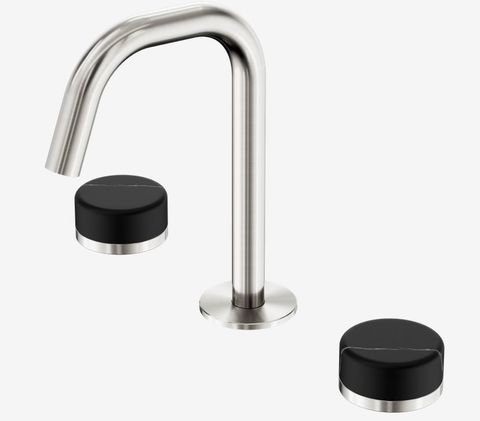 Serenity Basin Set Edge Spout With Marquina Black Handle Brushed Nickel