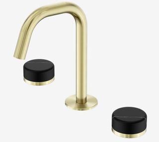 Serenity Basin Set Edge Spout With Marquina Black Handle Brushed Gold