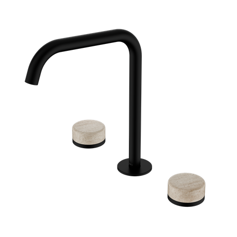 Serenity Bath/Kitchen Set Edge Spout With Rome Travertine Handle Matte Black