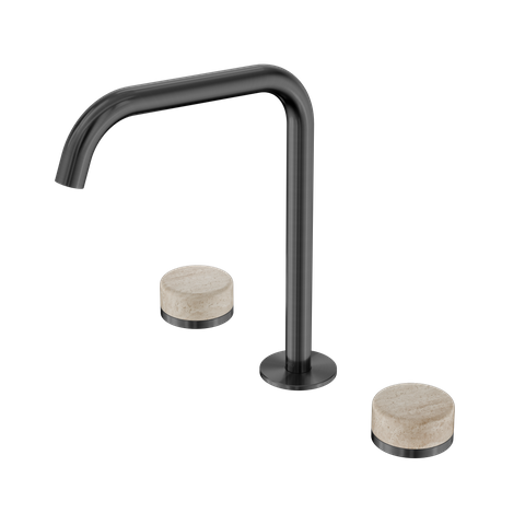 Serenity Bath/Kitchen Set Edge Spout With Rome Travertine Handle Gun Metal