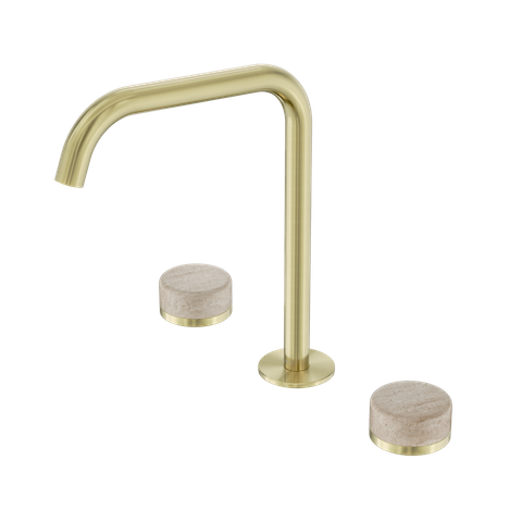 Serenity Bath/Kitchen Set Edge Spout With Rome Travertine Handle Brushed Gold