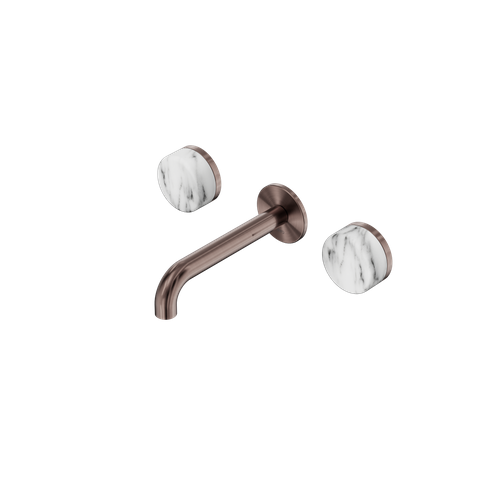 Serenity Wall Basin Set 160mm Spout With Arabescato Corchia Handle Brushed Bronz