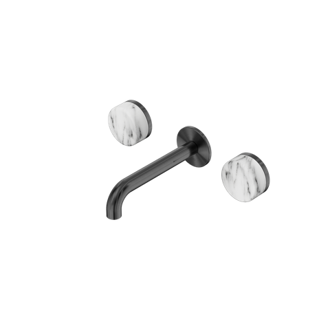 Serenity Wall Basin Set 160mm Spout With Arabescato Corchia Handle Gun Metal