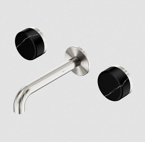 Serenity Wall Basin Set 160mm Spout With Marquina Black Handle Brushed Nickel