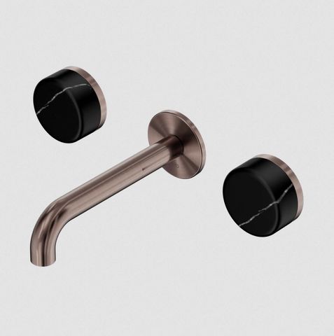 Serenity Wall Basin Set 160mm Spout With Marquina Black Handle Brushed Bronze