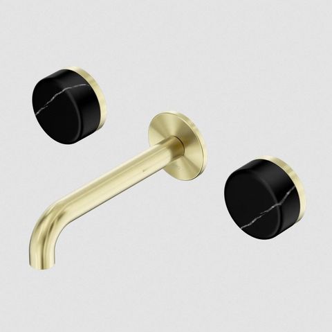 Serenity Wall Basin Set 160mm Spout With Marquina Black Handle Brushed Gold