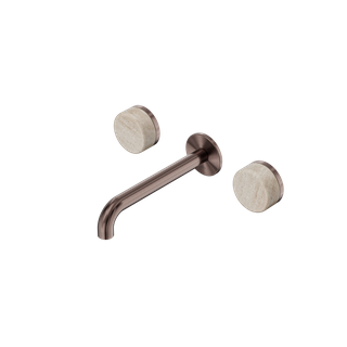 Serenity Wall Basin Set 185mm Spout With Rome Travertine Handle Brushed Bronze