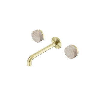 Serenity Wall Basin Set 185mm Spout With Rome Travertine Handle Brushed Gold