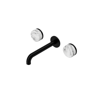 Serenity Wall Basin Set 185mm Spout With Arabescato Corchia Handle Matte Black