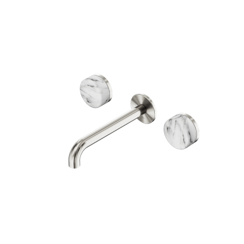 Serenity Wall Basin Set 185mm Spout With Arabescato Corchia Handle Brushed Nicke