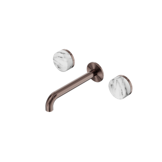 Serenity Wall Basin Set 185mm Spout With Arabescato Corchia Handle Brushed Bronz